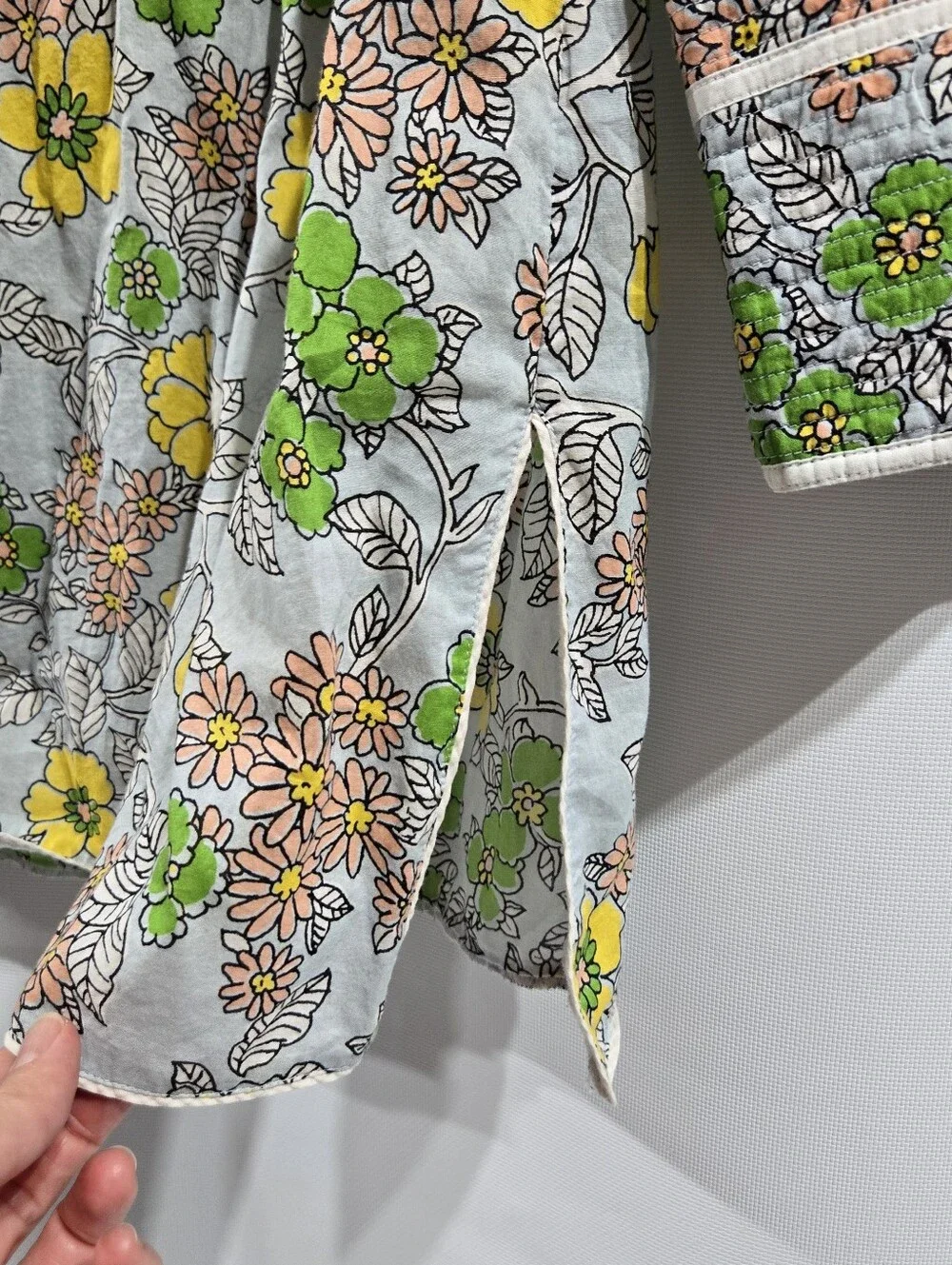 Tory Burch Tunic Blue Wallpaper Floral 100% Cotton Sz LG EUC!